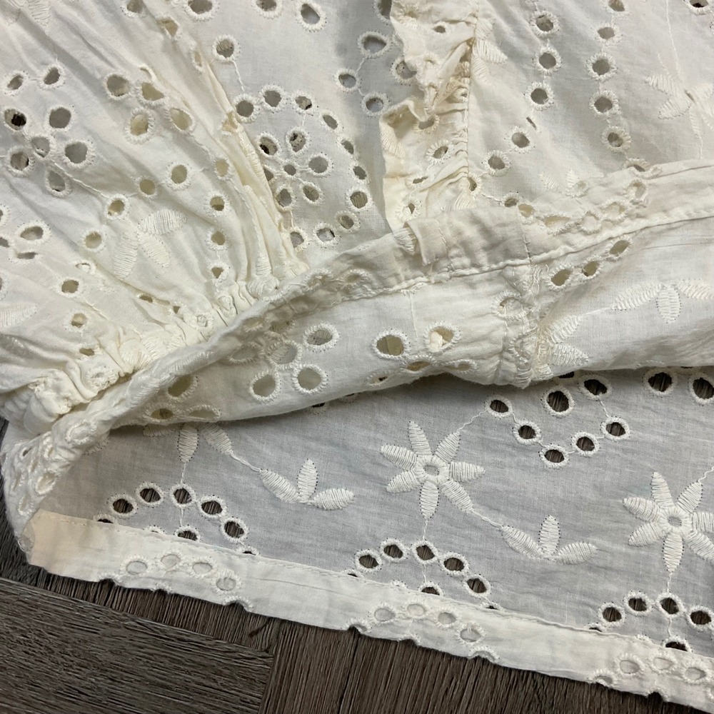 Joie Eyelet Long Sleeve Ruffle Trim Blouse Womens XS Ivory Cottagecore Boho - Picture 6 of 9